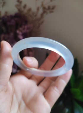 54-55圈口天然原色无烧无染色马料玉髓白冰手镯水草飘花玛瑙玉镯