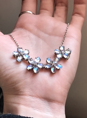 天然水晶蓝月光彩月光项链925纯银镶嵌玻璃体全彩光定制款