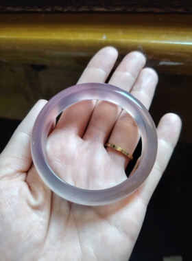 52-53圈口天然无烧无染色玉髓手镯灰紫色玛瑙玉镯送女友生日礼物