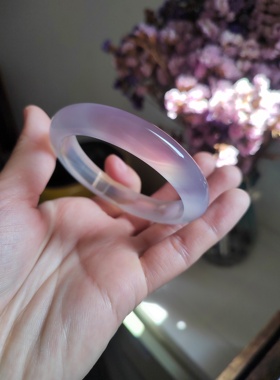 57圈口天然原色无烧无染色紫玉髓手镯灰紫色玛瑙手镯