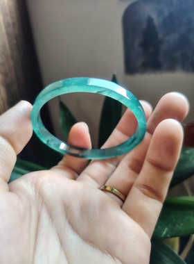 50-51圈口天然危料翡翠手镯女款冰种蓝水手镯送女友闺蜜生日礼物