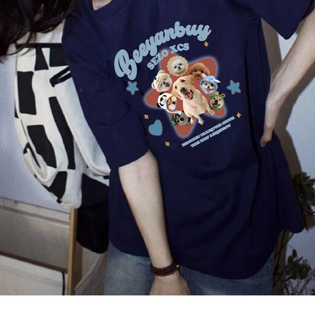 Navy blue white extra large short-sleeved T-shirt for female couple