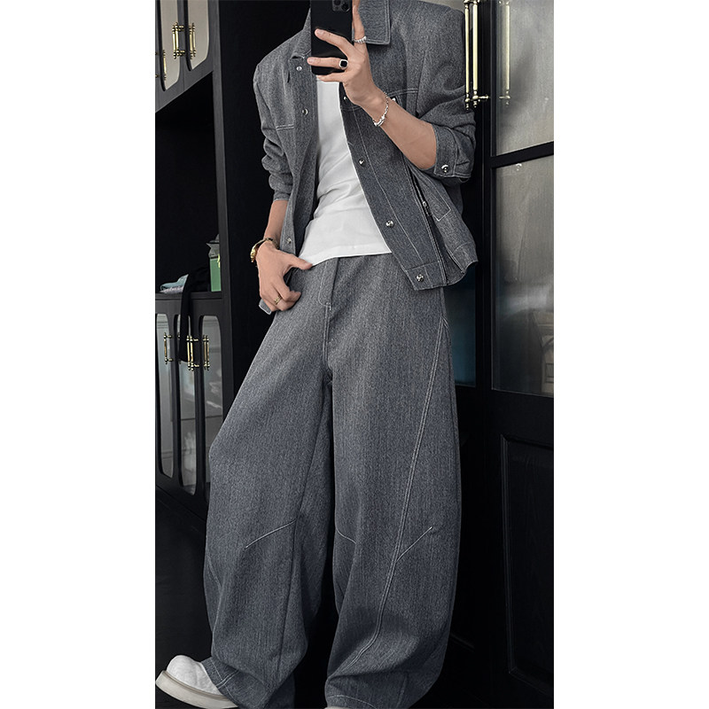 龙叨叨2025春季新品明线设计感解构夹克套装高街外套休闲弯刀裤男,淘宝优惠券,粉丝福利购,淘宝优惠卷