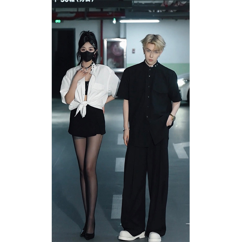 龙叨叨夏季新品小众设计感立领短袖衬衫套装男宽松简约衬衣休闲裤,淘宝优惠券,粉丝福利购,淘宝优惠卷