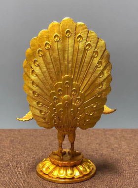 古玩珍藏品孔雀明王佛像镀金佛密教本尊金刚护世鎏金佛像装饰摆件