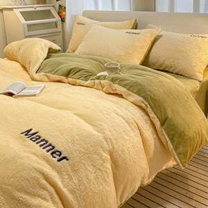 冬季加厚牛奶绒四件套珊瑚绒床单保暖被套双面加绒北极绒床上用品