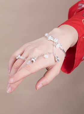 戒指手链一体古风铃铛戒指手镯古装饰品汉服宫铃手饰开口镯子少女