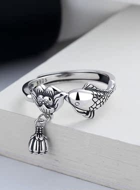 新款中国风锦鲤戒指女时尚转运小众设计可调节开口戒指