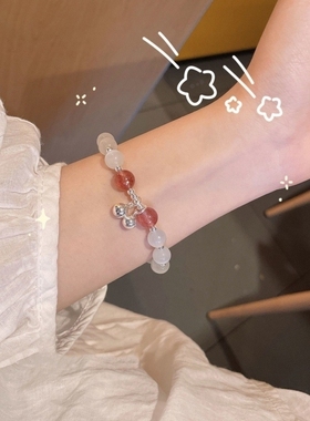 白色猫眼石爱心手链女夏天学生闺蜜网红双人手镯日式简约文艺手饰