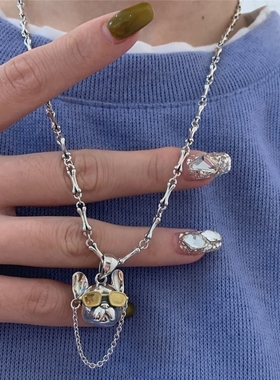 银色狗头项链毛衣链潮酷个性吊坠狗狗挂坠链条锁骨链小众设计