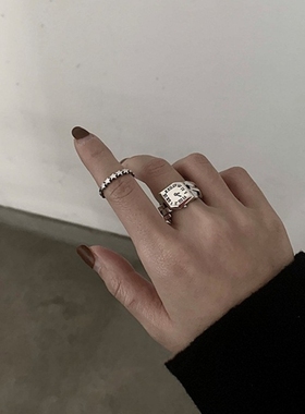 韩版创意链条手表纯银戒指女复古时尚个性做旧罗马数字指环饰品