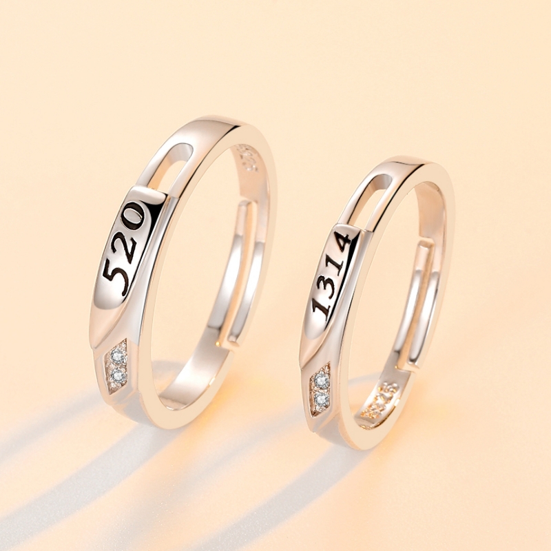 s925纯银一对求婚开口男女情侣戒指 五朵云珠宝戒指/指环