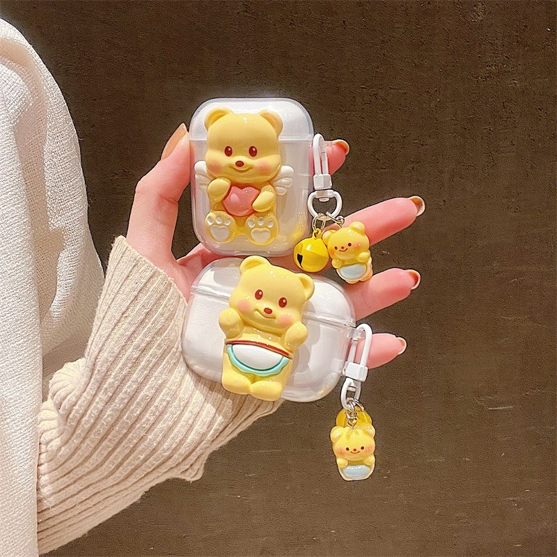 黄色小熊适用荣耀亲选X7e青春版耳机套gegx7e透明华为荣耀x7e Active蓝牙耳机保护壳防摔GEG女男可爱卡通创意 - 图0