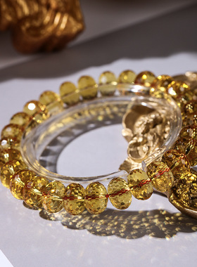 巴西黄水晶盘珠手链黄水晶手串女刻面盘珠首饰黄晶算盘珠