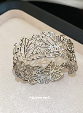 欧美金属镂空蝴蝶卡扣开口手镯时尚简约气质手环小众设计感手饰女