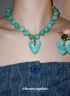 亚克力爱心项链手链耳钉休闲时尚气质小众首饰套装轻奢高级感饰品