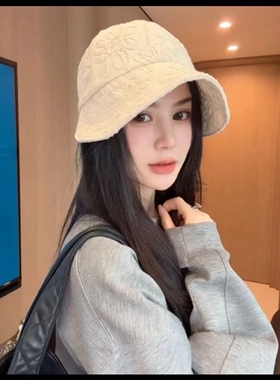 日系花朵刺绣渔夫帽子女夏季时尚复古百搭盆帽大头围显脸小鸭舌帽