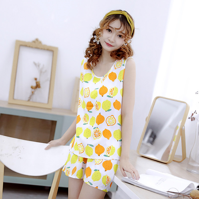 夏无袖纯棉薄款短袖人造棉居家睡衣 凯安迪夫品牌店睡衣/家居服套装