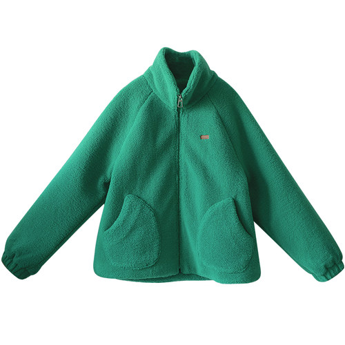 【绿意漫游】仿羊羔毛外套女立领短款2025年冬季新款宽松保暖上衣 - 图3