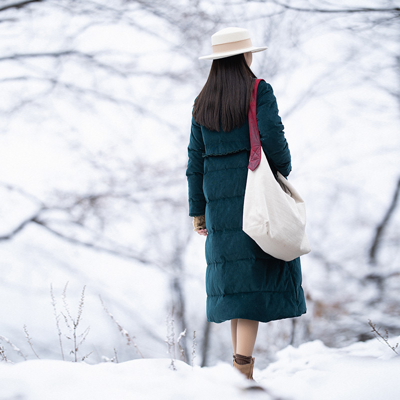 【299元区】灯芯绒拼接羽绒服女中长款冬新款加厚棉服白鸭绒外套