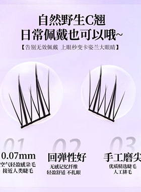 米小二假睫毛野生狐系清冷氛围感玉面狐睫毛女自然仿真单簇分段式