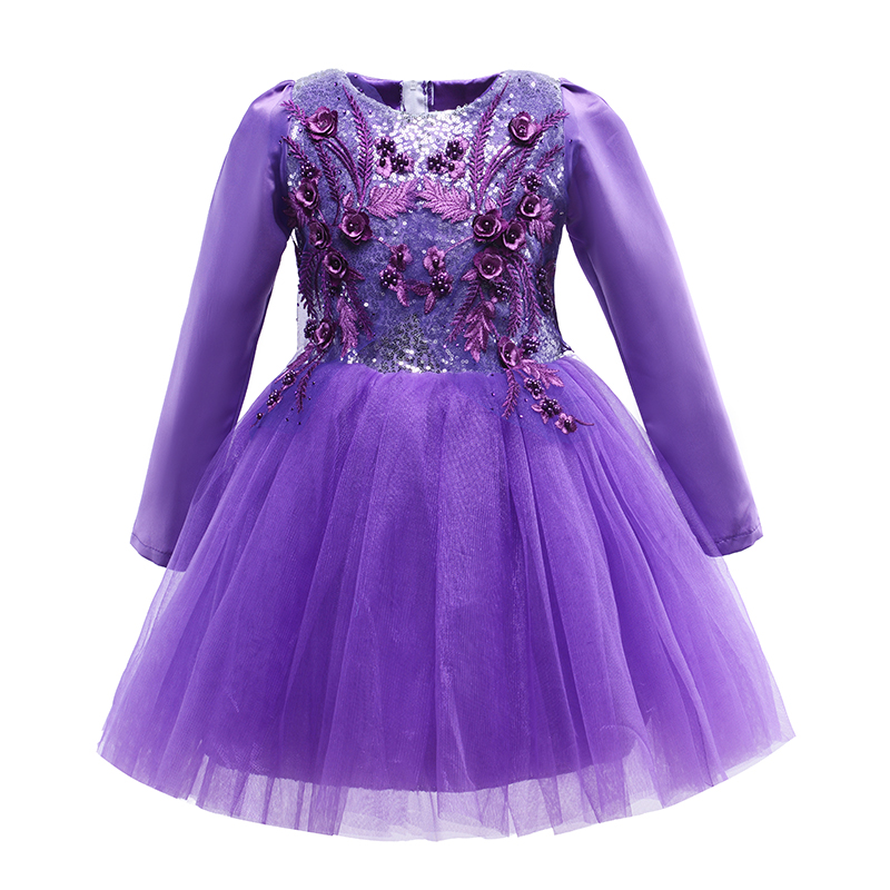 元旦儿童合唱演出服小学生紫色长袖蓬蓬公主裙幼儿园舞蹈表演服装