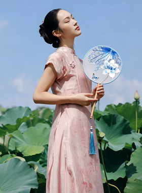 古风双面绣青花瓷儿童汉服团扇