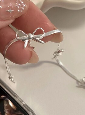 冷感美女 甜酷银色蝴蝶结choker项链女小众设计感高级蛇骨链项圈