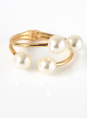 欧美网红珍珠手镯时尚百搭手环双层珍珠手链女不对称半开口手饰