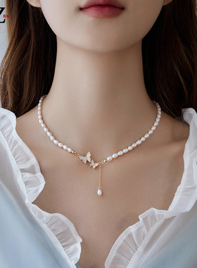 淡水珍珠蝴蝶项链锁骨链女