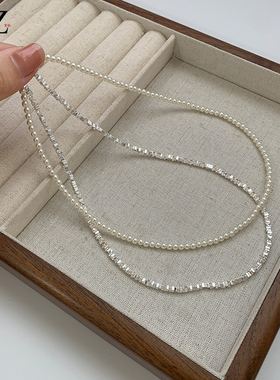 碎银子双层设计高级感珍珠项链女