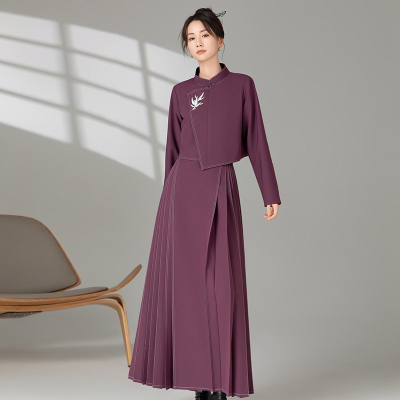 叶央黑色汉服元素国风新中式拉链马面裙套装春季纯色刺绣立领外套,淘宝优惠券,粉丝福利购,淘宝优惠卷