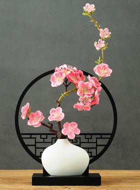 高级感干花摆件新中式客厅玄关电视柜高端大气白色陶瓷小花瓶