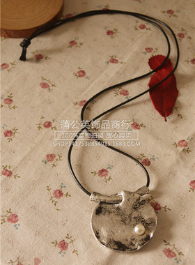 复古民族风做旧棉麻圆形毛衣链