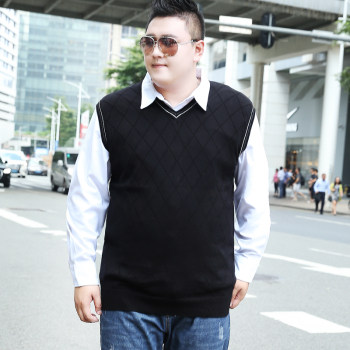 Plus size plus size sweater sweater autumn and winter large size trendy brandy men's pure cotton loose vest sweater trendy fat man