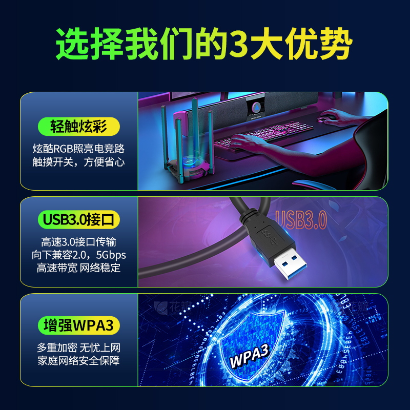 wifi6无线网卡台式机wifi接收器免驱动AX5400M千兆5G双频网络信号接收器外置家用笔记本电脑usb电竞游戏网卡-图2