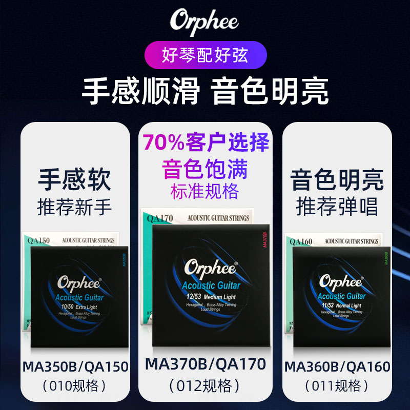 Orphee/奥路菲吉他弦线全套 民谣木吉他弦 一套6根 吉他琴弦磷铜 - 图0