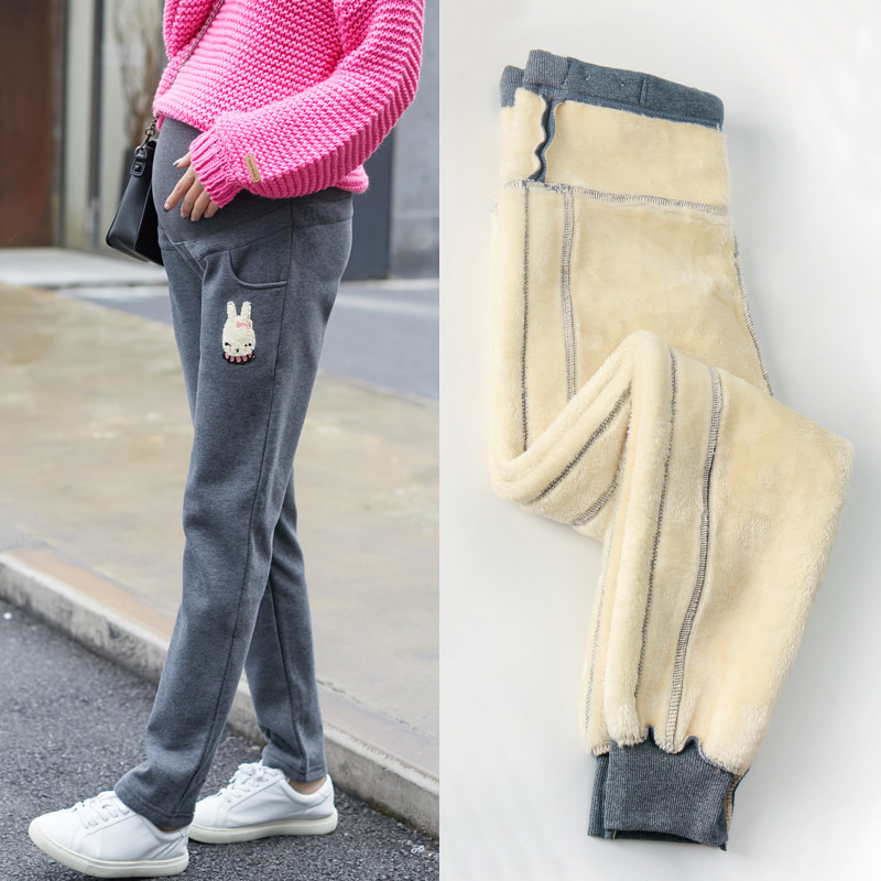 秋冬加绒外穿时尚宽松运动孕妇裤子 酷贝尔母婴孕妇直筒裤