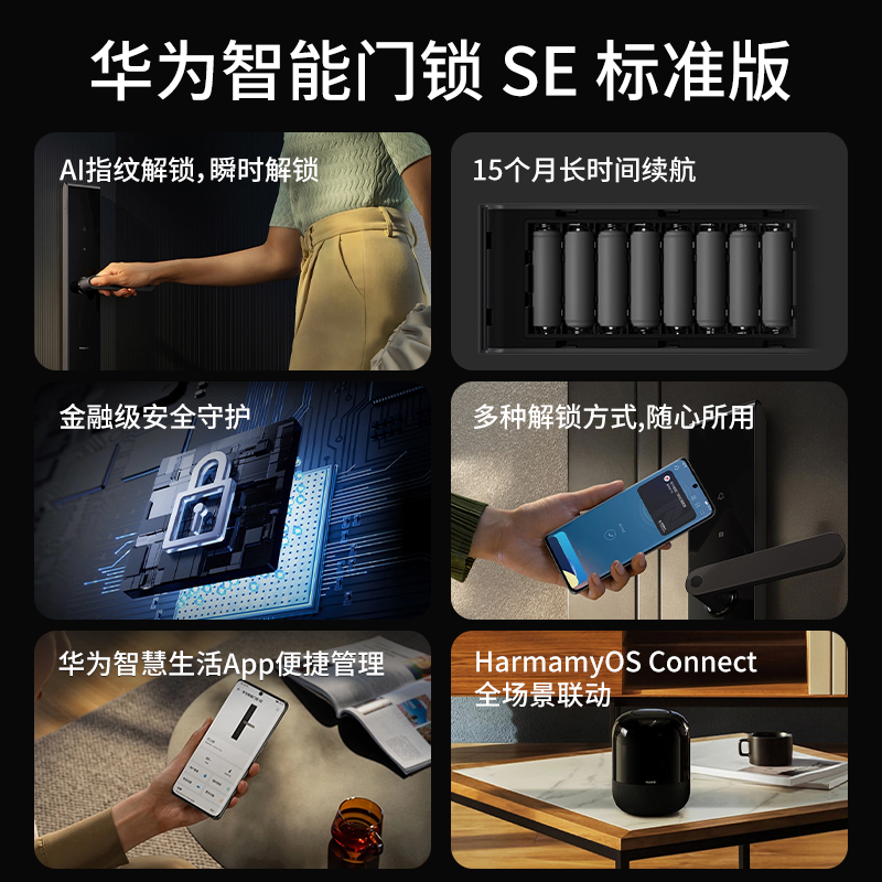 华为智能门锁Pro尊享版 SE 猫眼3D人脸全自动指纹锁可带NFC门禁卡 - 图0