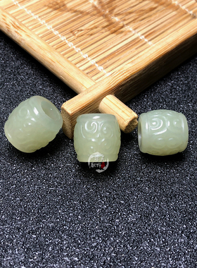 天然和田玉大孔回纹桶珠雕刻件散珠单珠手串手链diy玉石配件配饰