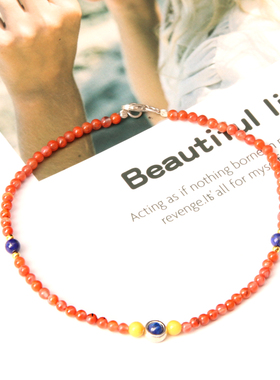 天然凉山南红冰飘青金diy脚链