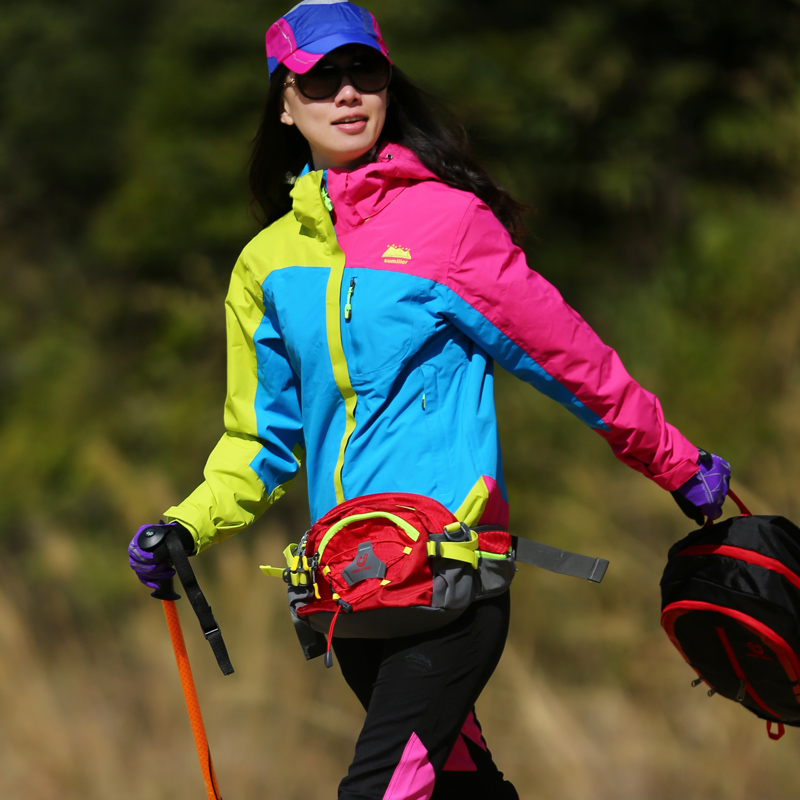 淘淘户外女士拼色多功能单层冲锋衣徒步自驾游防水防风登山服外套