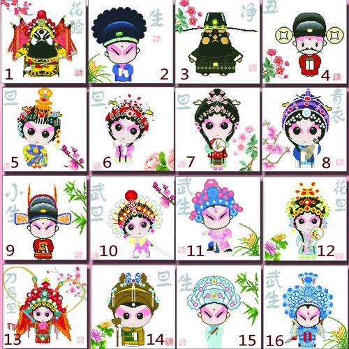 精准印花新款客厅大画DMC绣线十字绣多联画单人Q版京剧脸谱花草版 - 图0