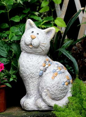 猫咪美式风园艺咖啡厅落地摆件