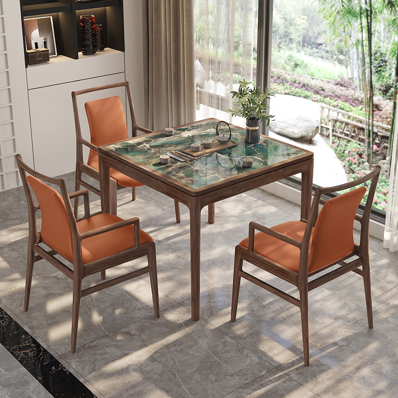 新中式实木棋牌方桌正方形家用现代简约小户型轻奢岩板餐桌八仙桌 - 图2