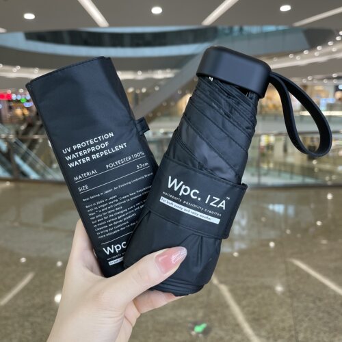 日本Wpc五折男女中性太阳伞IZA晴雨纯色黑胶折叠防晒紫外线遮阳伞 - 图0