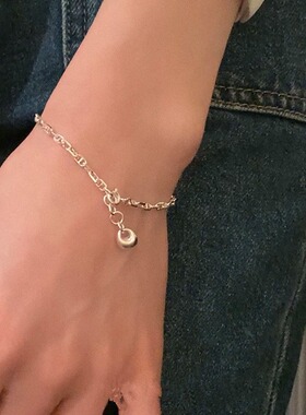 s925纯银猪鼻子银坨手链女招财银坨小众简约时尚冷淡风轻奢银手链