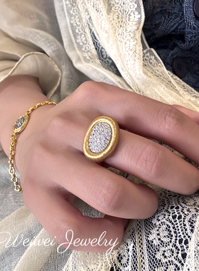925银镀金元宝戒指中古风重工