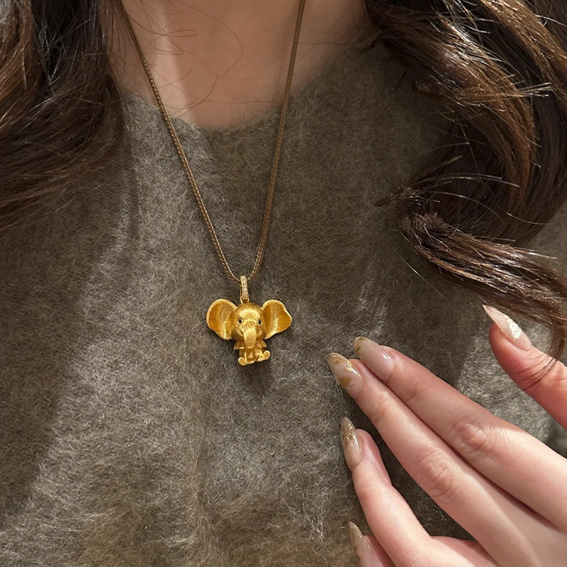 吉祥小飞象吊坠S925银镀金手工拉丝工艺如意大象吊坠项链毛衣链,淘宝优惠券,粉丝福利购,淘宝优惠卷