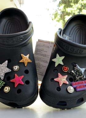 正品卡洛驰crocs闪亮五角星鞋花